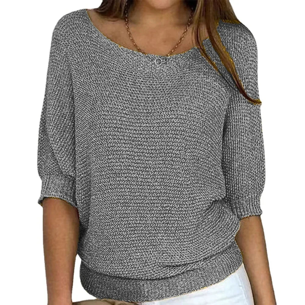 Three - Quarter Sleeve  Elegant  Purple Sweater