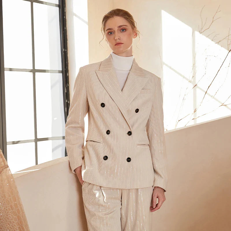Corduroy Sequins Formal Office Business Autumn Winter Elegant Blazer - Fashionpara
