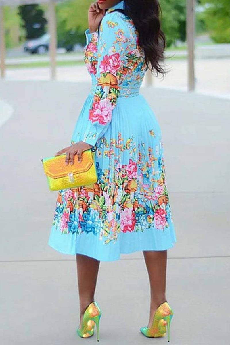 Fashion Long Sleeve Pleated Print Dresses  Fashionpara
