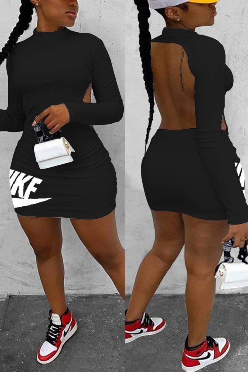 Sexy Backless Letter Print Mini Dress  Fashionpara