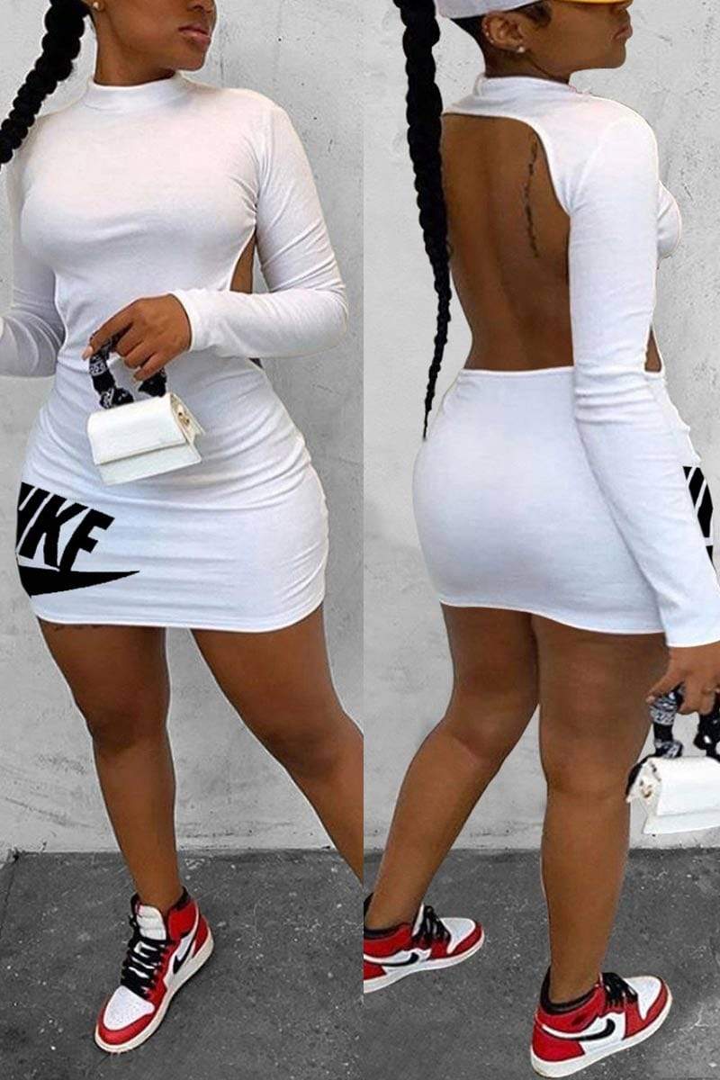 Sexy Backless Letter Print Mini Dress  Fashionpara
