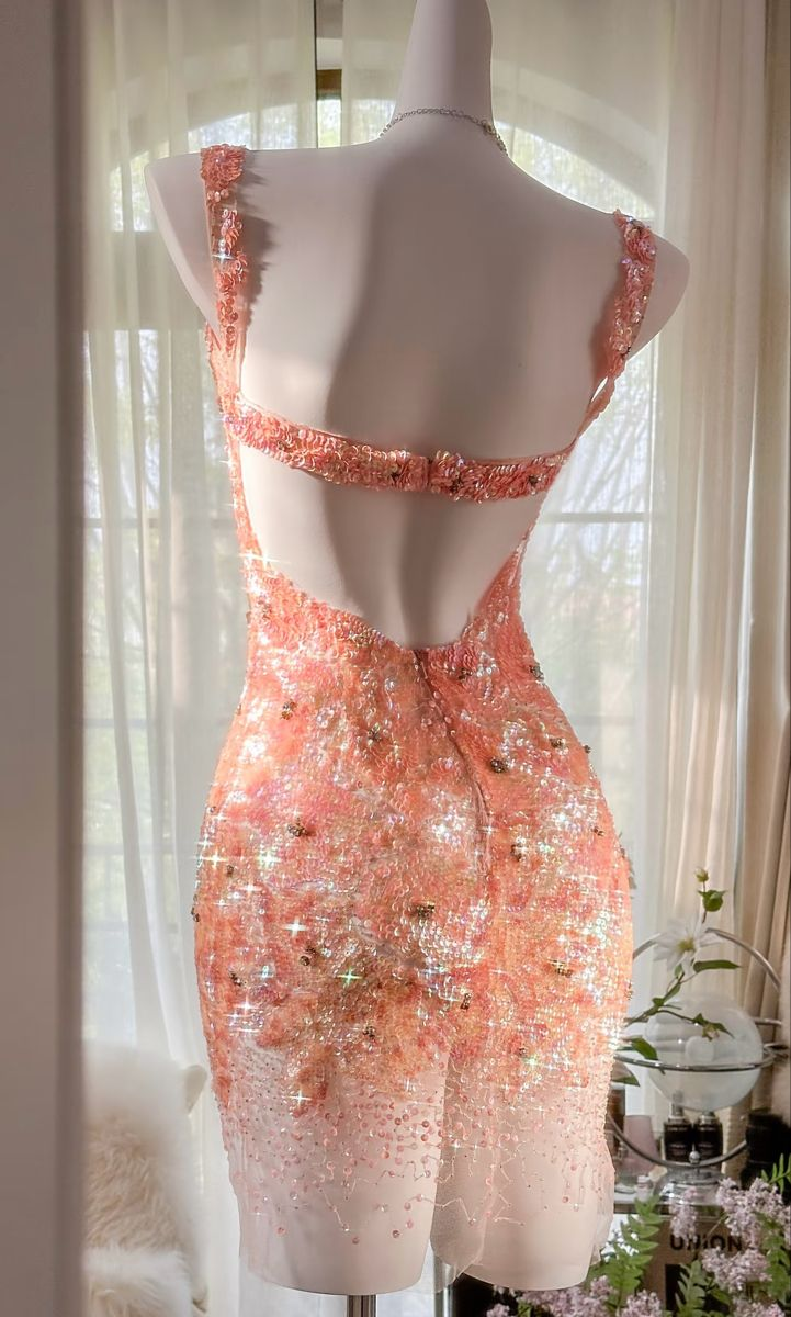 Glitter Orange Sequins Sheath Backless Homecoming Dress V Neck Cocktail Dress S371