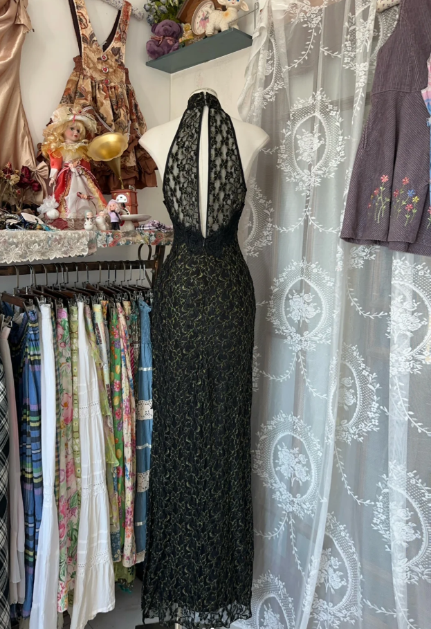 Sexy Halter Sleeveless Black Lace Sheath Long Evening Dress Birthday Prom Dresses D1770