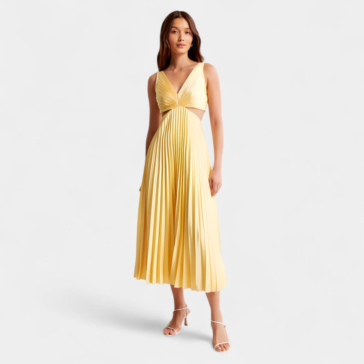 Pleated V-Neck Cut Out Sleeveless Midi Dress 5