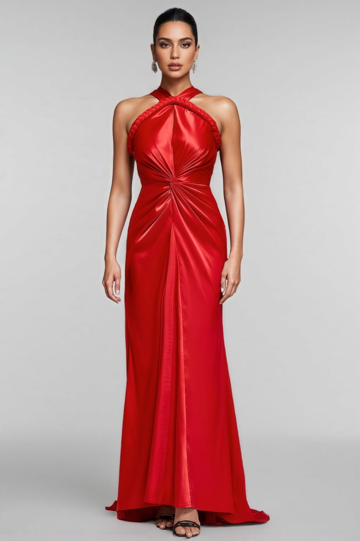 Maris Backless Satin Woven Draped Maxi Dress