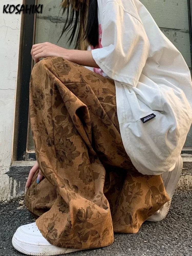Corduroy Vintage Print High Waist Jogger Pant
