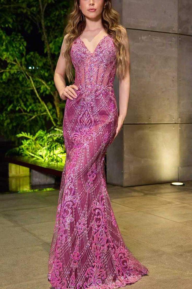 Gorgeous Spaghetti Straps Purple Tulle Lace Beaded Mermaid Party Dress Long Wedding Guest Dress D1575