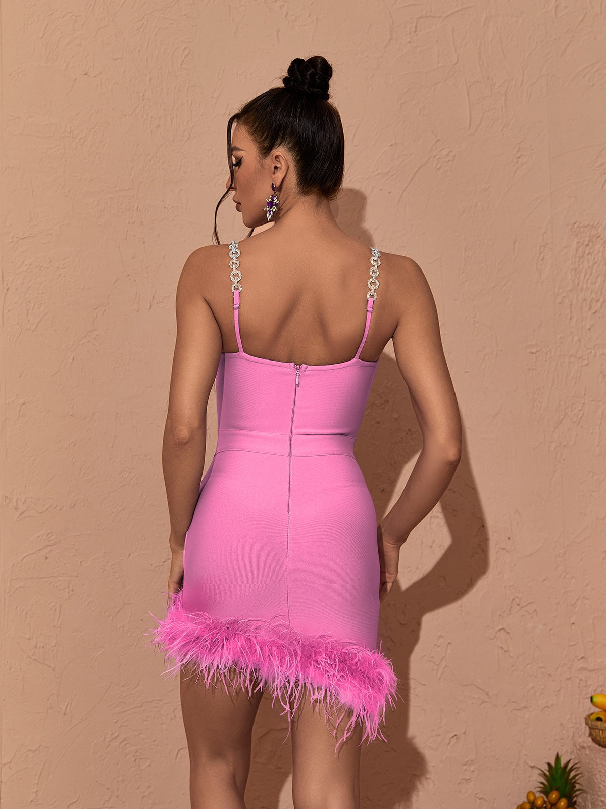 Kadence Crystal Chain Bandage Dress In Hot Pink