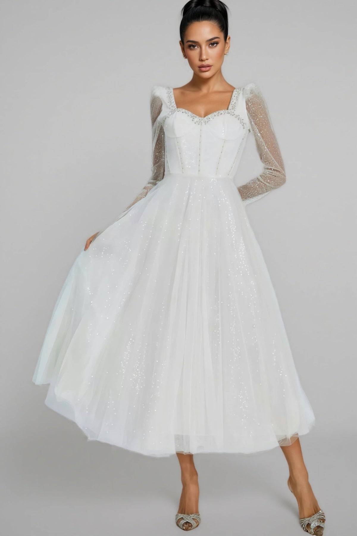 Junond White Mesh Midi Dress - View 3