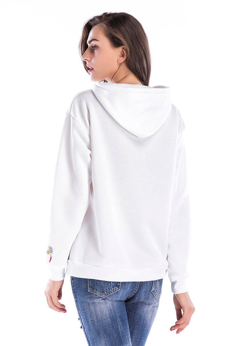 Kangaroo Pocket Embroidered Drawstring Sweatshirt