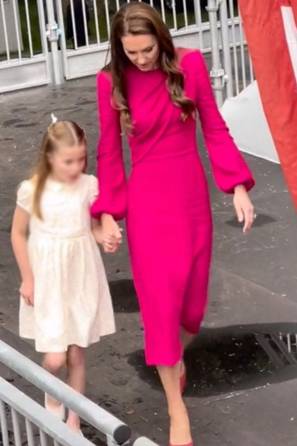 Celebrity Inspired Fuchsia Belted Draped Midi Dress