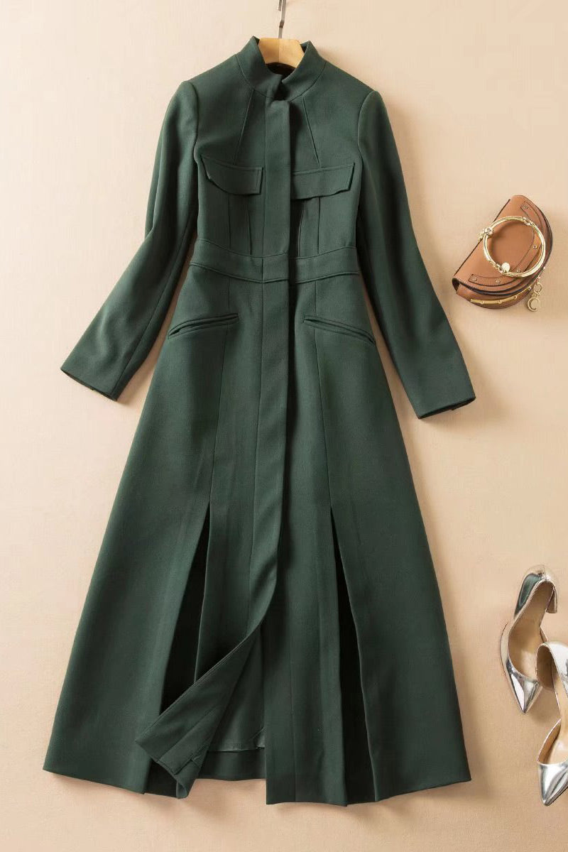 Elegant Dark Green Coat Dress Inspired by Kate Middleton