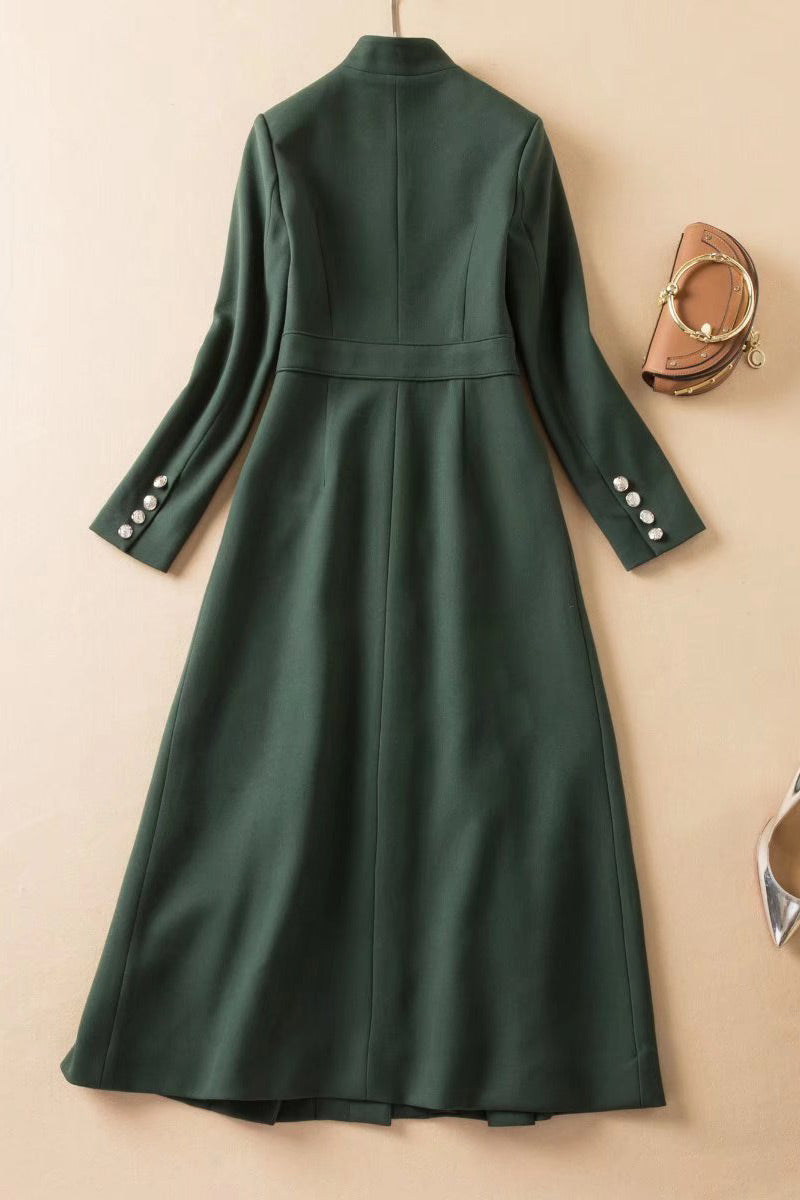 Elegant Dark Green Coat Dress Inspired by Kate Middleton