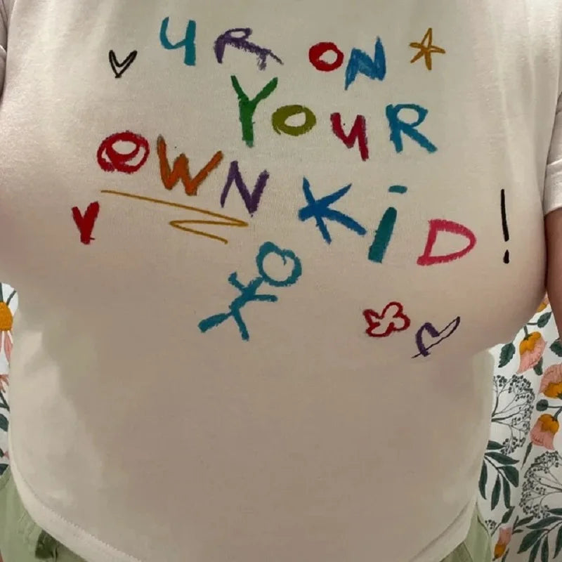 Cute Letter Print Crop Top T-shirt