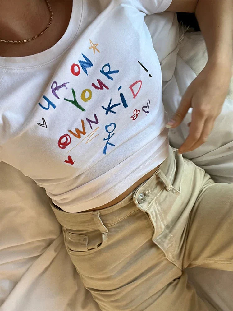 Cute Letter Print Crop Top T-shirt