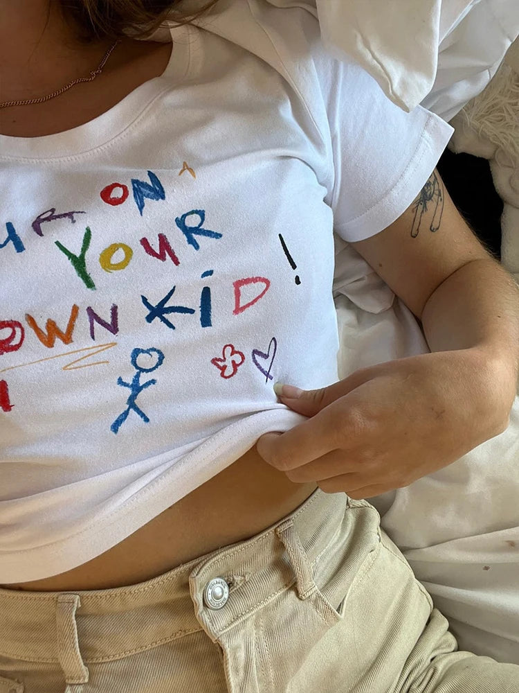 Kawaii Letter Print Crop Top T-shirt