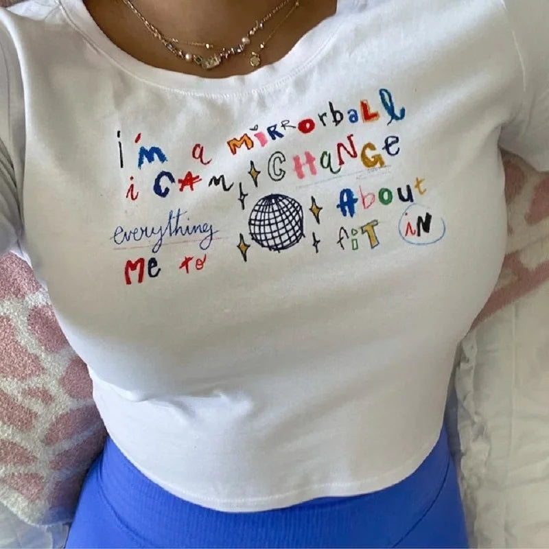 Kawaii Letter Print Crop Top T-shirt