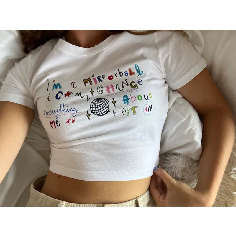 Kawaii Letter Print Crop Top T-shirt