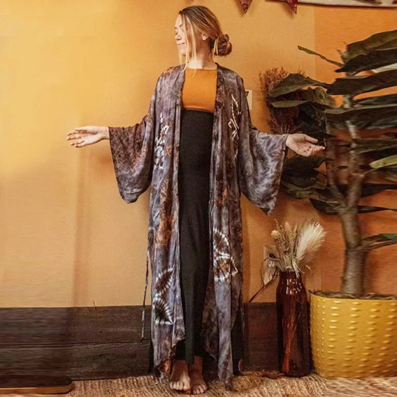 Cotton Rayon Floral Printed Boho Maxi Beach Cover up