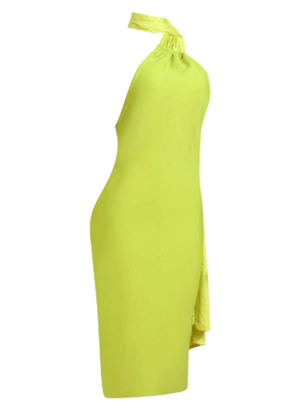 Halter Neck Asymmetric Ruched Bandage Bodycon Midi Dress - View 8