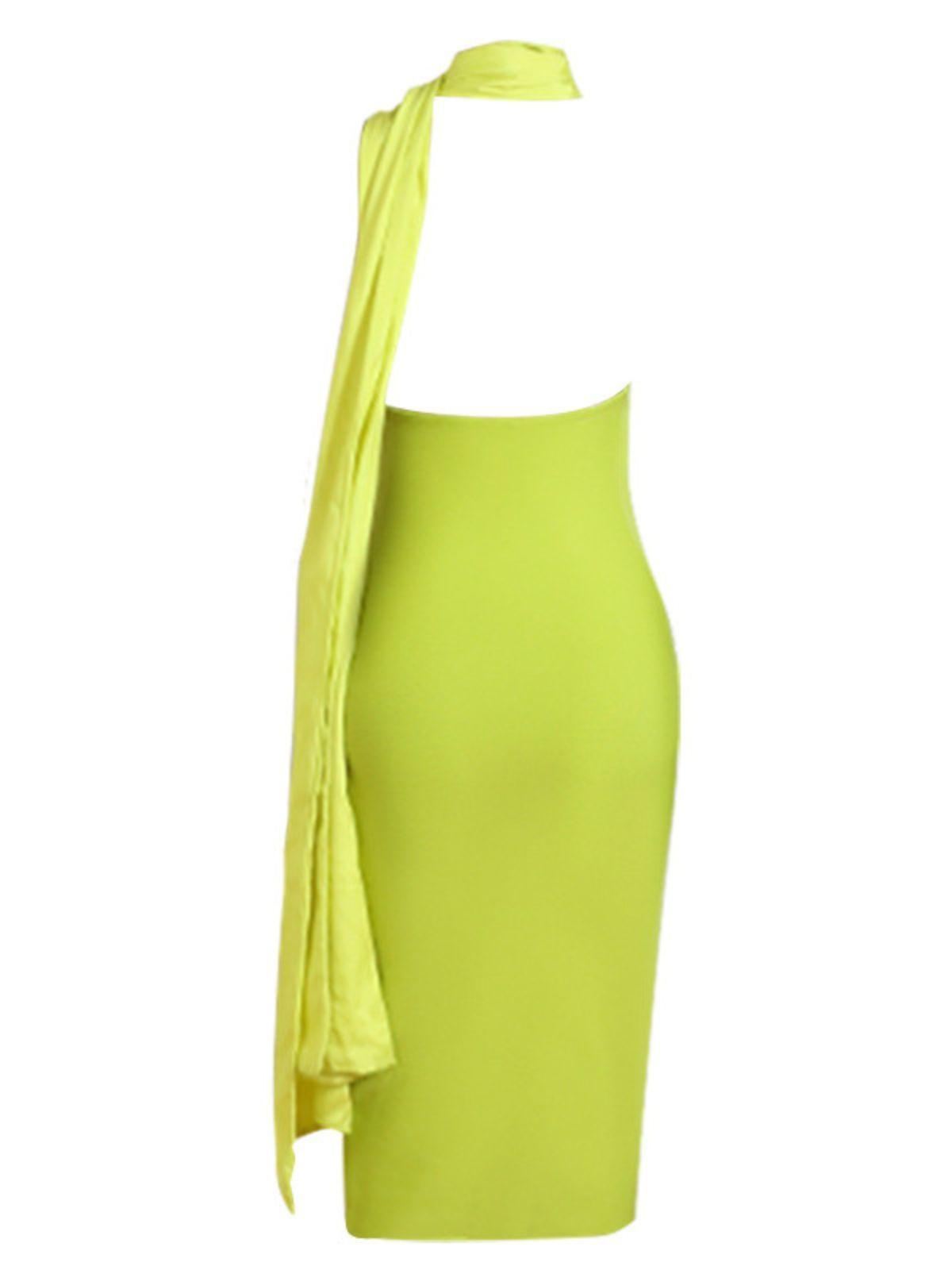 Halter Neck Asymmetric Ruched Bandage Bodycon Midi Dress - View 7