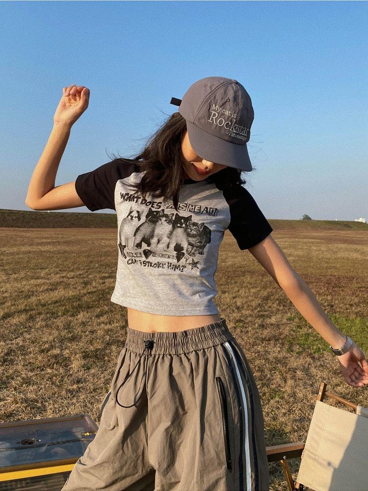 Kitty Print Crop Tee