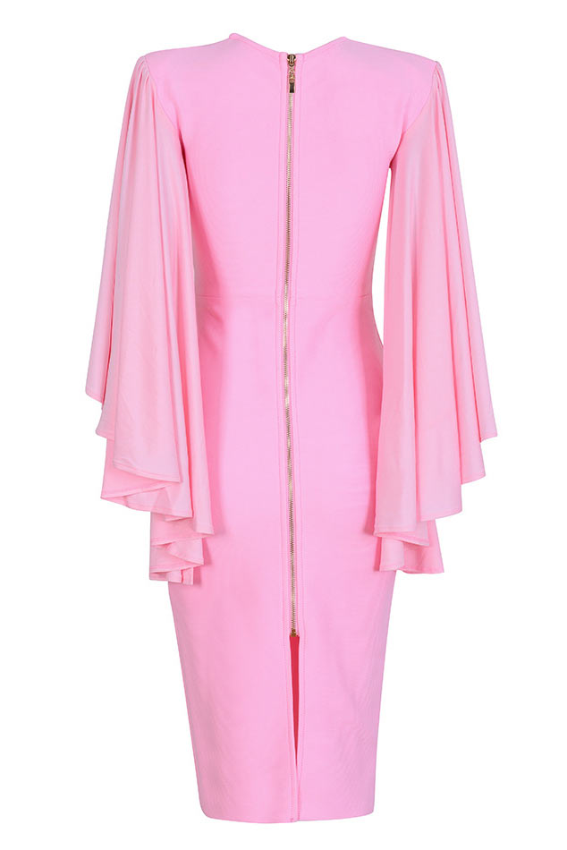Crew Neck Flared Cape Sleeve Bodycon Midi Dress