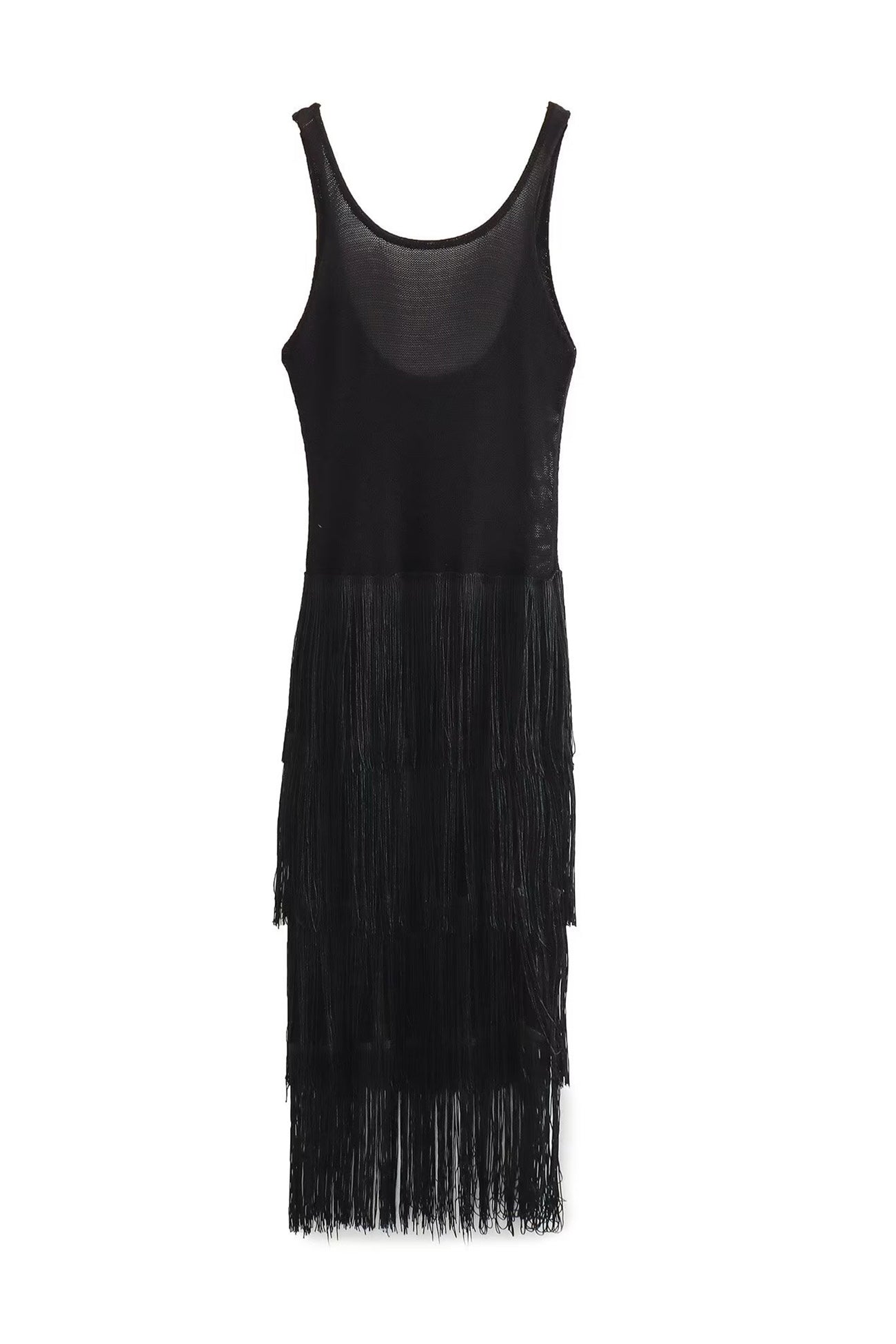 Knit Fringe Tiered Tank Dress