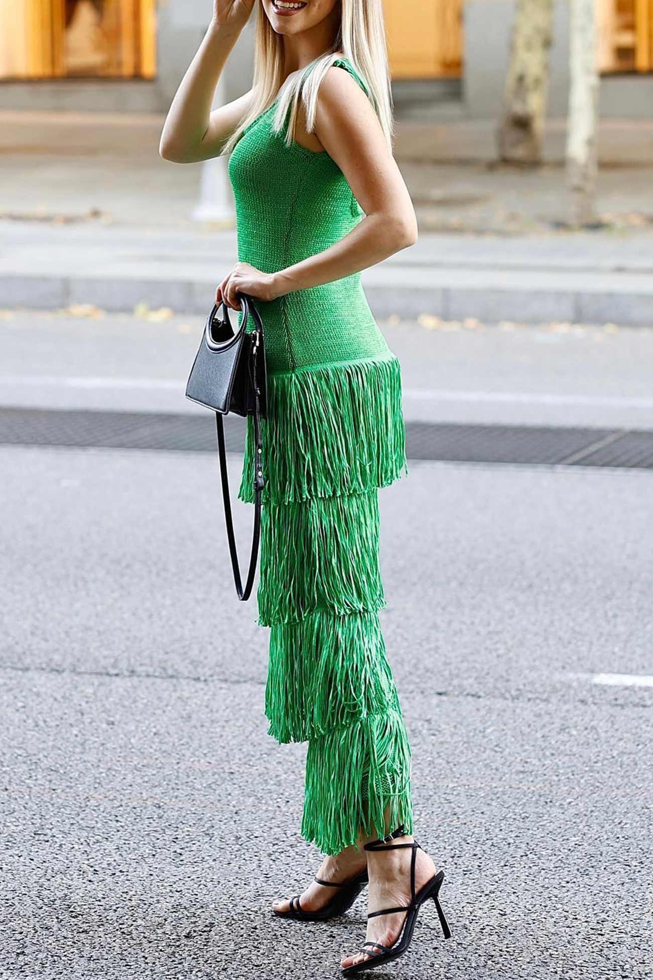 Knit Fringe Tiered Tank Dress