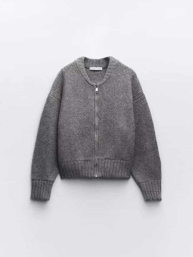 Zipper Sweater Casual Round Collar Long Sleeve High Street Cardigan 4