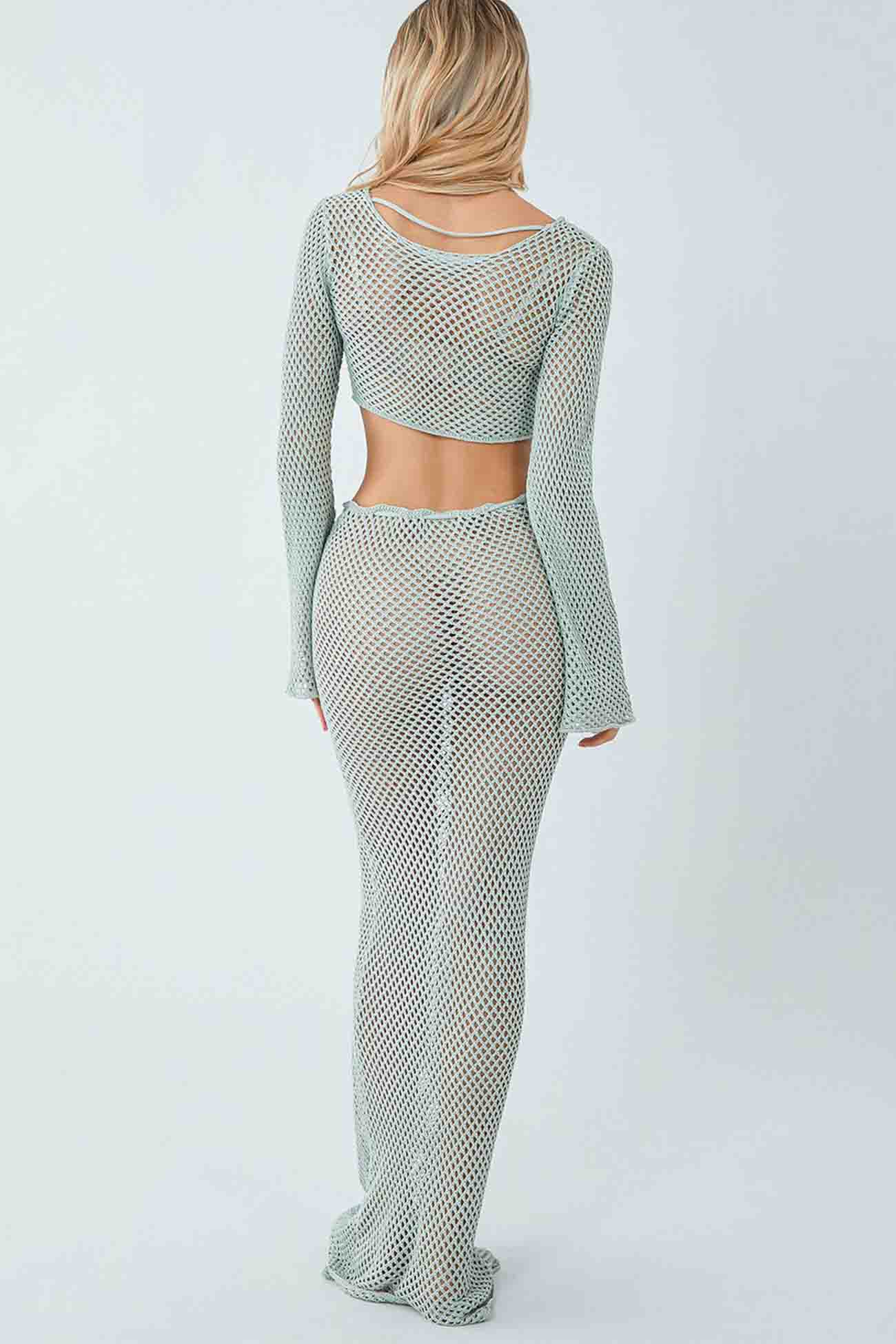 Knitted Cutout Cover Up Off Shoulder Skirt Set