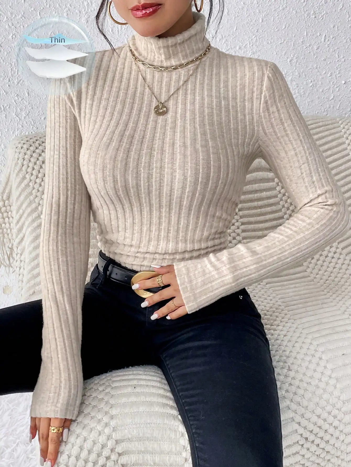 Slim Fit Half Turtleneck Sweater for Women - Stylish Knit Top