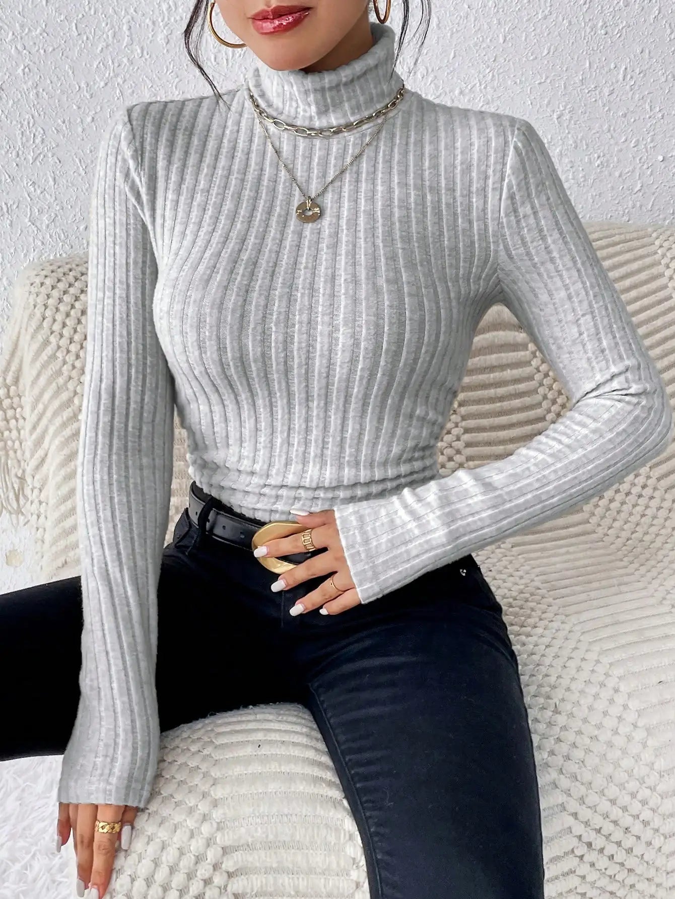 Slim Fit Half Turtleneck Sweater for Women - Stylish Knit Top