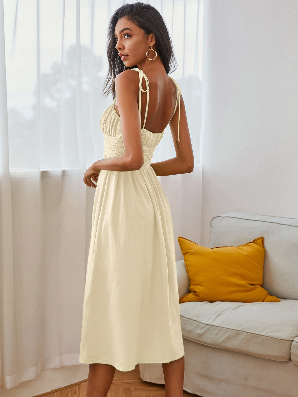 KittenAlarm - Knot Straps Ruched Bust Cami Dress