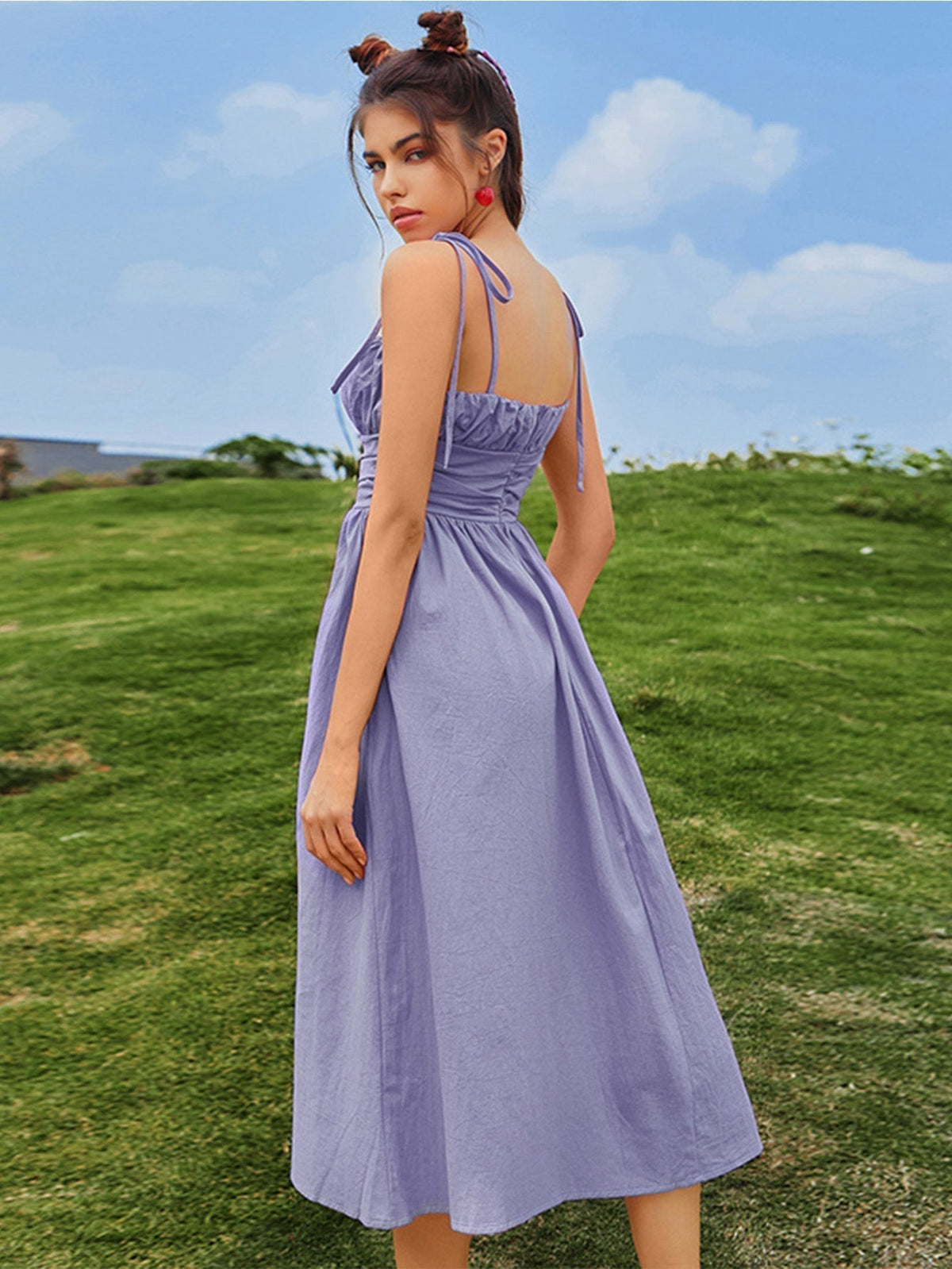 KittenAlarm - Knot Straps Ruched Bust Cami Dress