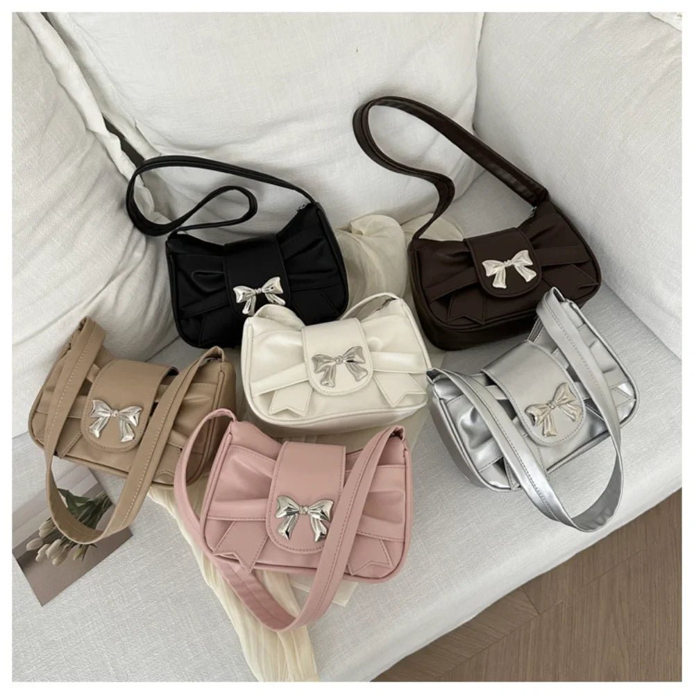Pleated Korean Bow Shoulder Bag for Women