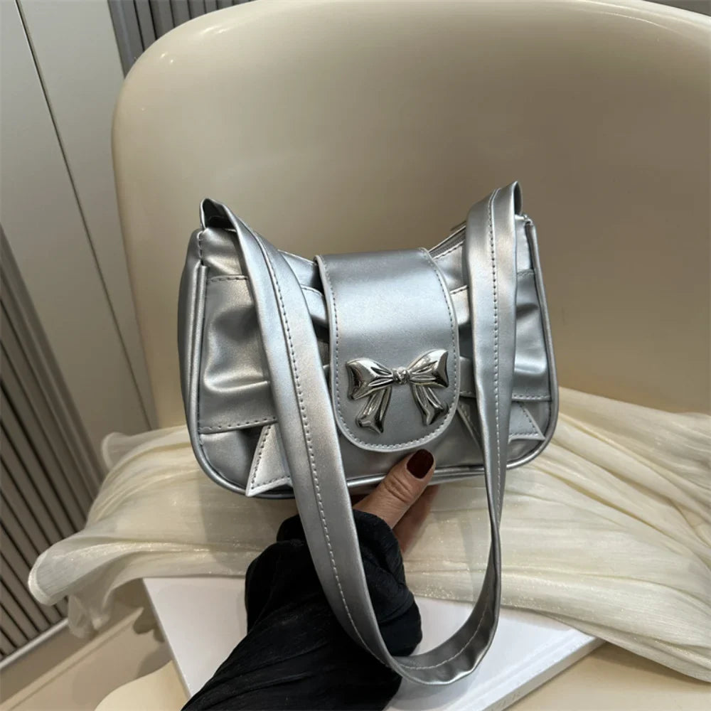 Pleated Korean Bow Shoulder Bag for Women