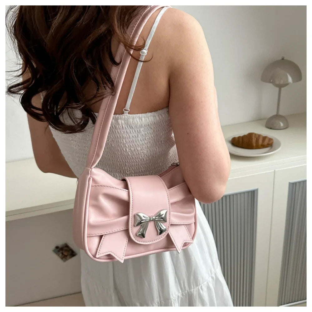 Pleated Korean Bow Shoulder Bag for Women