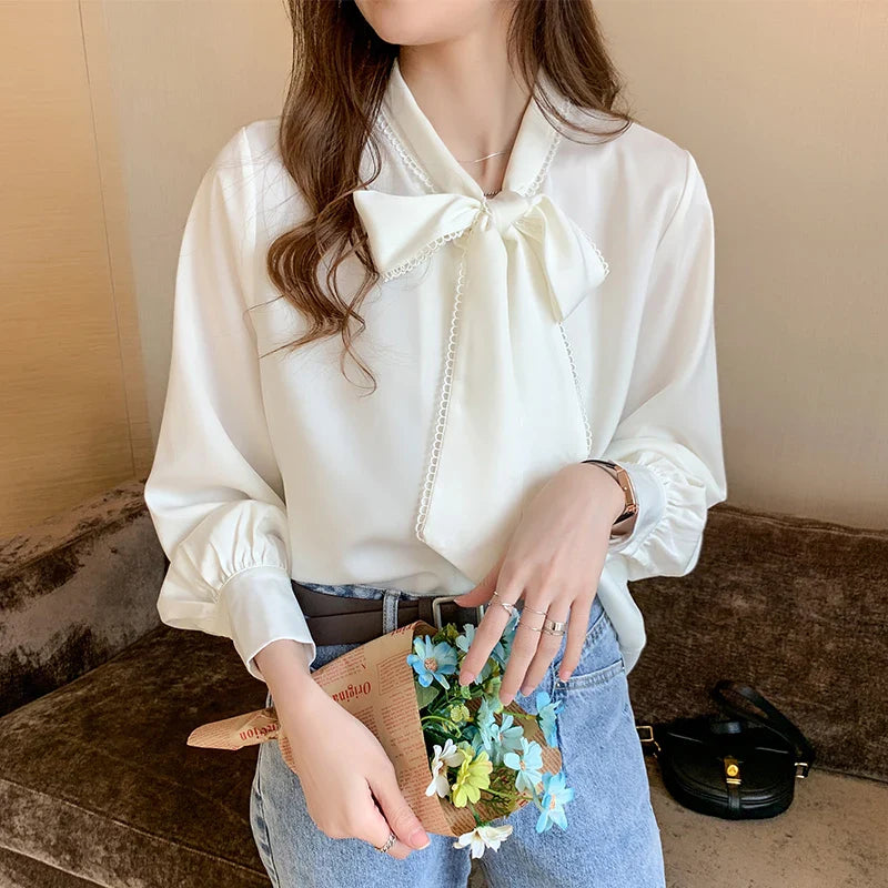 Chiffon Bow Long Sleeve Office Blouse