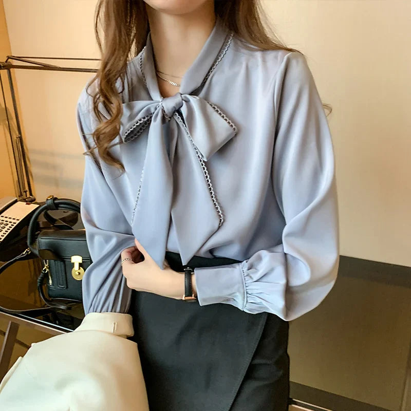 Chiffon Bow Long Sleeve Office Blouse