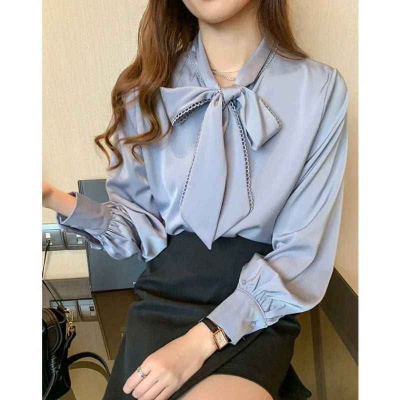 Chiffon Bow Long Sleeve Office Blouse
