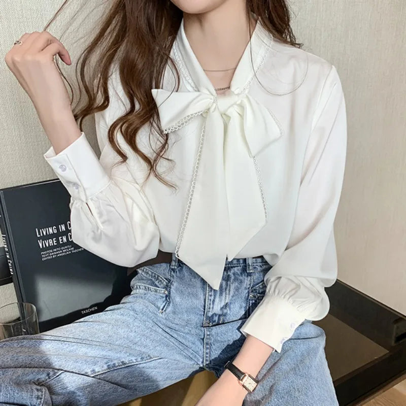 Chiffon Bow Long Sleeve Office Blouse