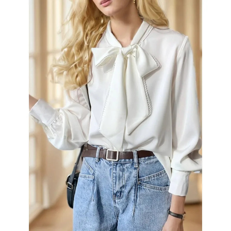 Chiffon Bow Long Sleeve Office Blouse