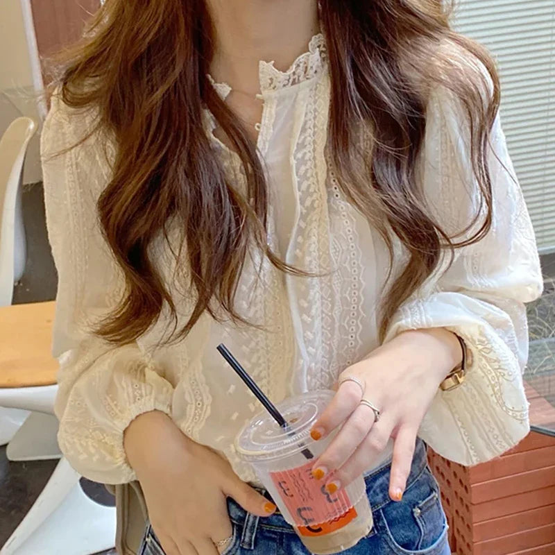 Embroidered Apricot Puff Sleeve Blouse