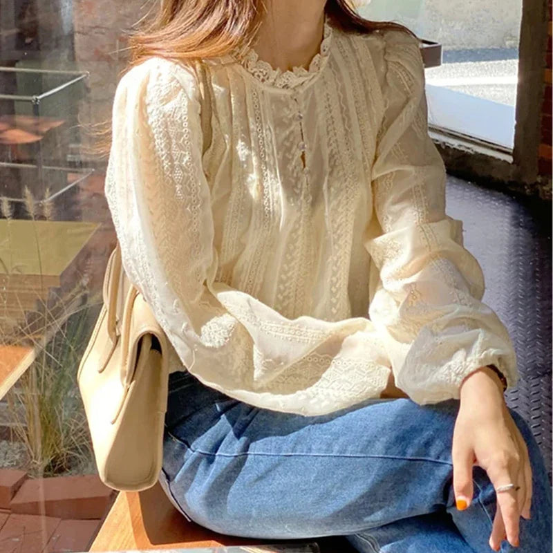 Embroidered Apricot Puff Sleeve Blouse