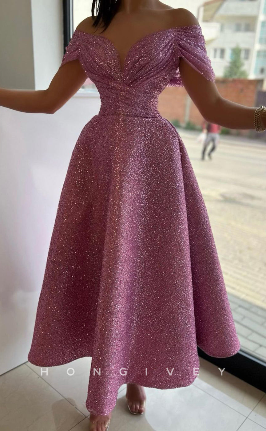 L0947 - Ornate Fully Sequined Deep V-Neck Draw Back Evening Party Prom Dress - Fashionpara