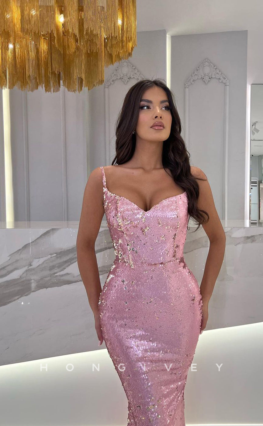 L0958 - Sexy Sparkly Fully Sequined With Train Evening Party Prom Formal Dress - Fashionpara