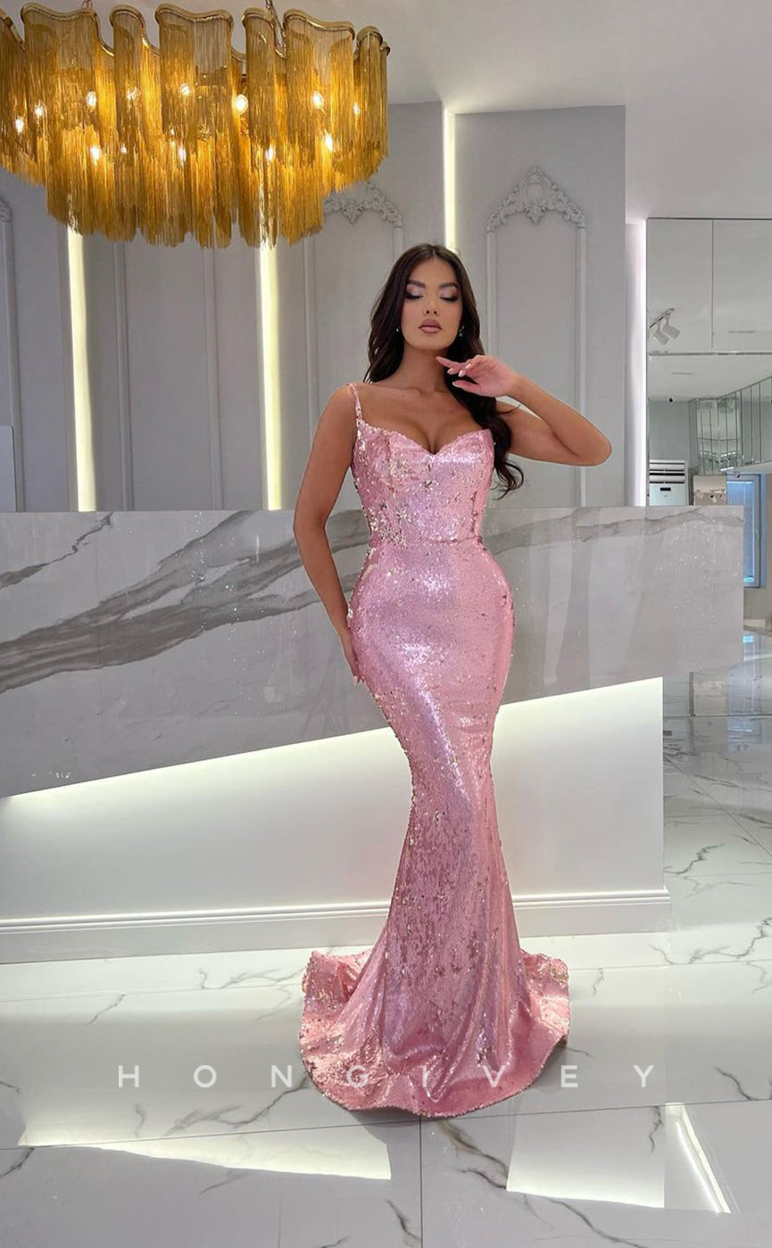 L0958 - Sexy Sparkly Fully Sequined With Train Evening Party Prom Formal Dress - Fashionpara