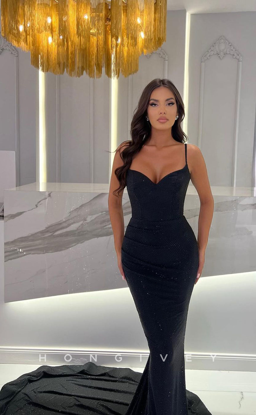 L0962 - Sexy Simple Sparkly Mermaid With Train Evening Party Prom Formal Dress - Fashionpara