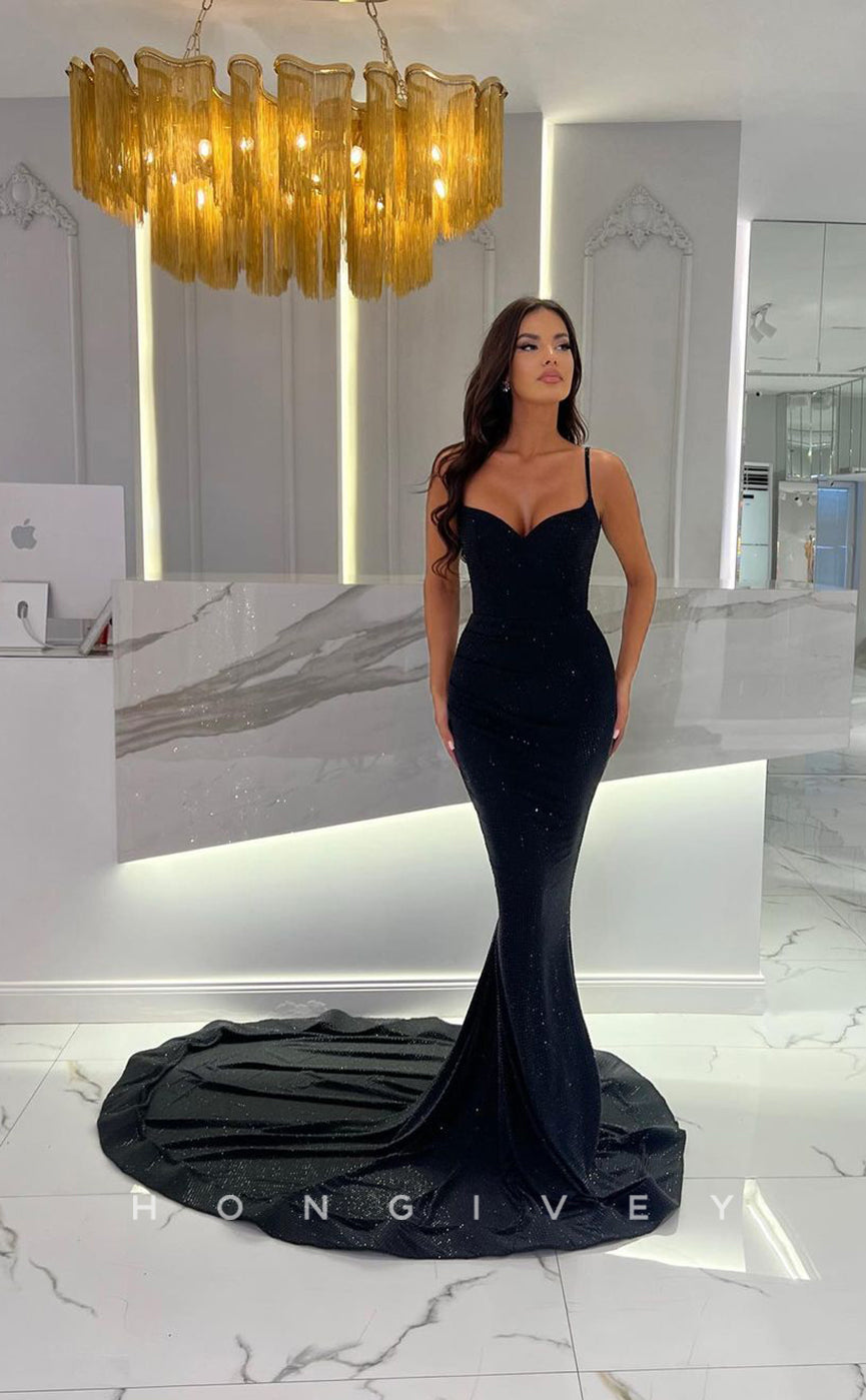 L0962 - Sexy Simple Sparkly Mermaid With Train Evening Party Prom Formal Dress - Fashionpara